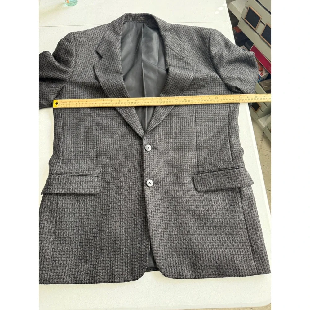 Albert Nipon Mens 42L Grey Wool Blazer Micro Check 2 Button Sport Coat Jacket